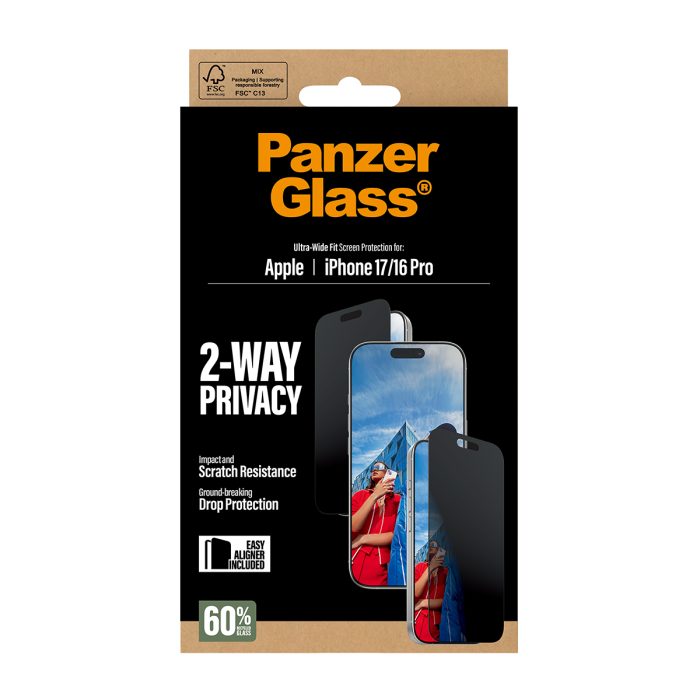 PanzerGlass® 2-Way Privacy Screen Protector iPhone 17 | iPhone 16 Pro | Ultra-Wide Fit w. EasyAligner – Mobit.gr