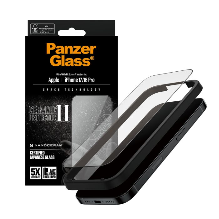 PanzerGlass® Ceramic II Screen Protector iPhone 17 | iPhone 16 Pro | Ultra-Wide Fit w. EasyAligner – Mobit.gr