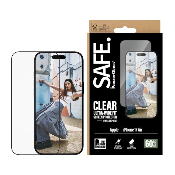SAFE. by PanzerGlass Screen Protector w. Black Frame iPhone 17 Air | Ultra-Wide Fit w. Easy Aligner – Mobit.gr