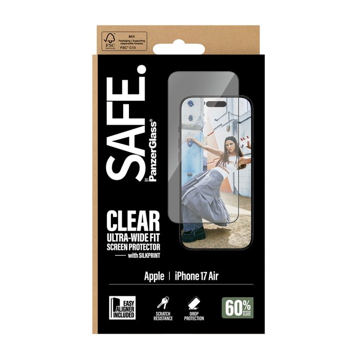 SAFE. by PanzerGlass Screen Protector w. Black Frame iPhone 17 Air | Ultra-Wide Fit w. Easy Aligner – Mobit.gr
