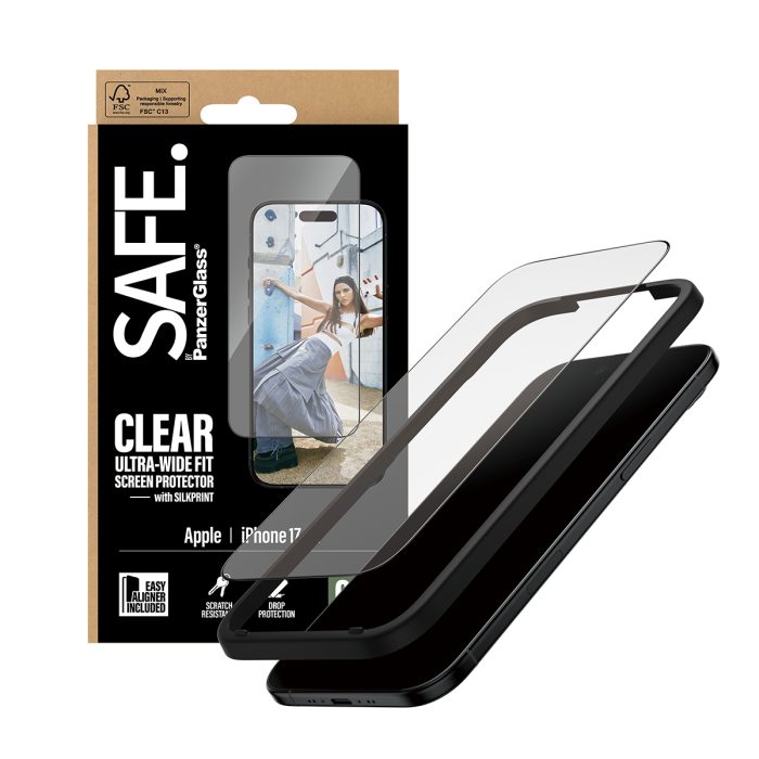 SAFE. by PanzerGlass Screen Protector w. Black Frame iPhone 17 Air | Ultra-Wide Fit w. Easy Aligner – Mobit.gr
