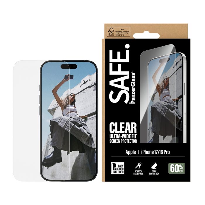 SAFE. by PanzerGlass Screen Protector iPhone 17 | iPhone 16 Pro | Ultra-Wide Fit w. Easy Aligner – Mobit.gr
