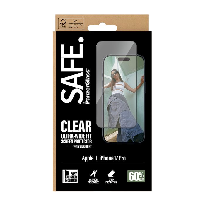 SAFE. by PanzerGlass Screen Protector w. Black Frame iPhone 17 | iPhone 16 Pro | Ultra-Wide Fit w. Easy Aligner – Mobit.gr