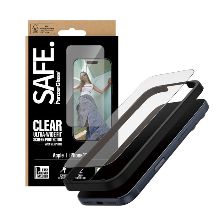 SAFE. by PanzerGlass Screen Protector w. Black Frame iPhone 17 Pro | Ultra-Wide Fit w. Easy Aligner – Mobit.gr