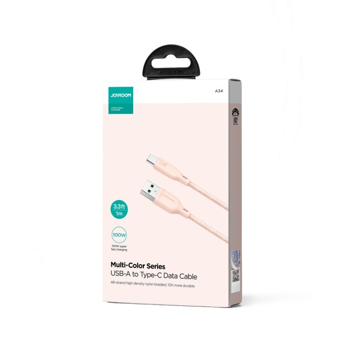 Joyroom Multi-Color Series SA34-AC6 USB-A / USB-C Cable 100W Fast Transfer 1m – Pink – Mobit.gr
