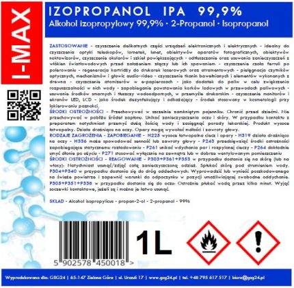 Isopropyl alcohol Isopropanol IPA I-MAX 99.9% 1L – Mobit.gr