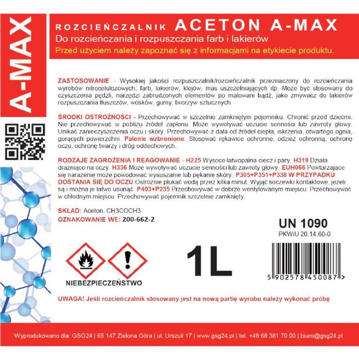 Acetone solvent remover A-MAX 1L – Mobit.gr