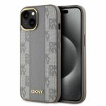DKNY Leather Checkered Mono Pattern MagSafe iPhone 15 Case – Beige – Mobit.gr