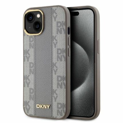 DKNY Leather Checkered Mono Pattern MagSafe iPhone 15 Case – Beige – Mobit.gr